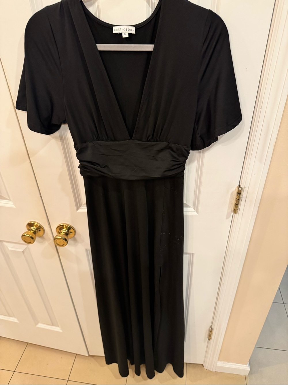 Baltic Born Black V-Neck Cinched Waist Maxi Dress